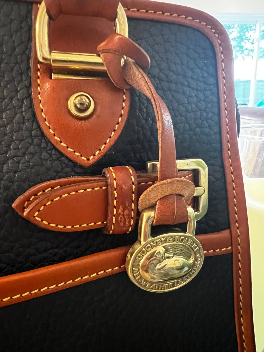 Vintage Dooney & Bourke All Weather Leather Black British Tan Satchel Crossbody - Picture 5 of 16
